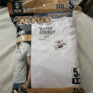 Elite Status 5-Pack White V-Neck T-Shirts / Size S